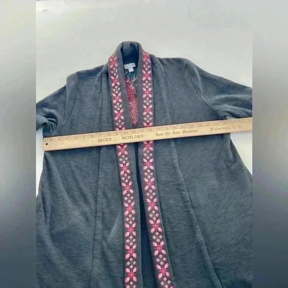 J Jill Med open style embroidered duster sweater jacket dark, gray, beautiful - Picture 6 of 9